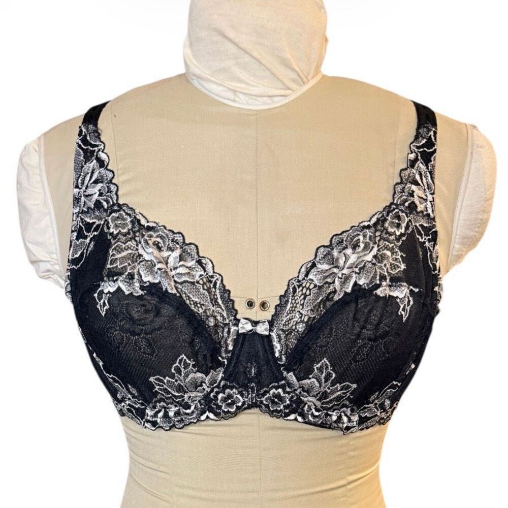 Paramour Madison Unlined Bra Black Lace Stretch Cups Sz. 40C Floral